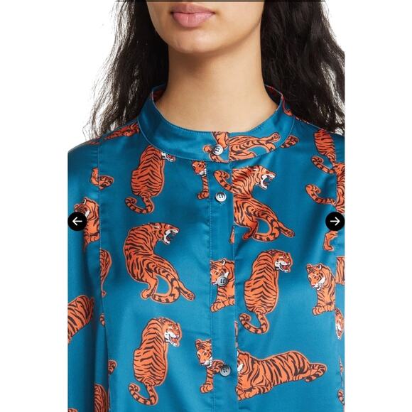 DRESSED IN LALA Tiger Oversized Button-Up Satin Shirt Size Small - Picture 4 of 16